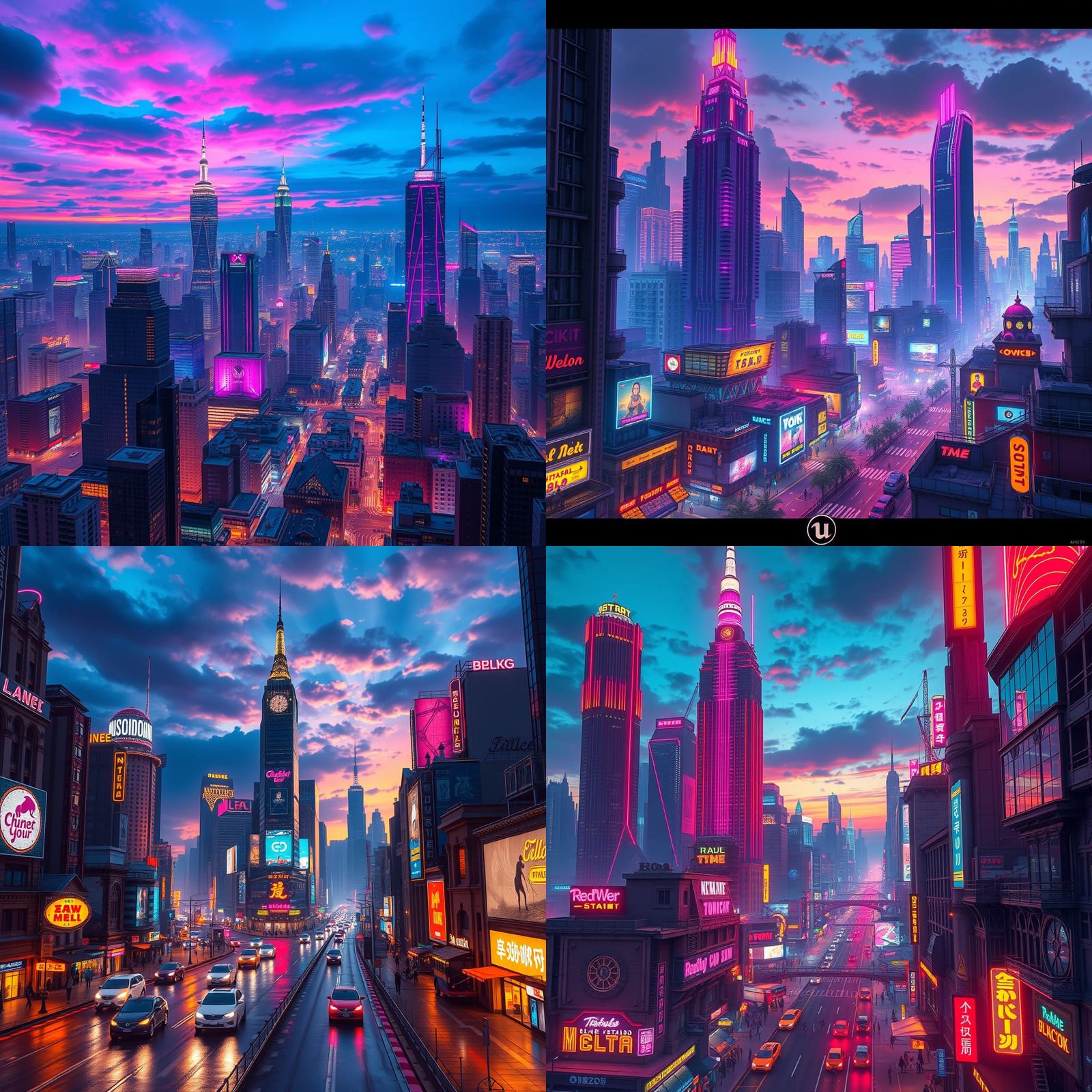 Vibrant Cityscapes at Night, in Detailed Fantasy Painting St...