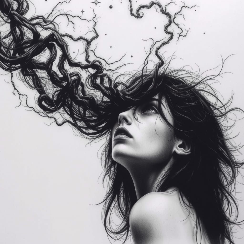 Ethereal Figure in Endless Skies, a Surreal Fine Art Etching