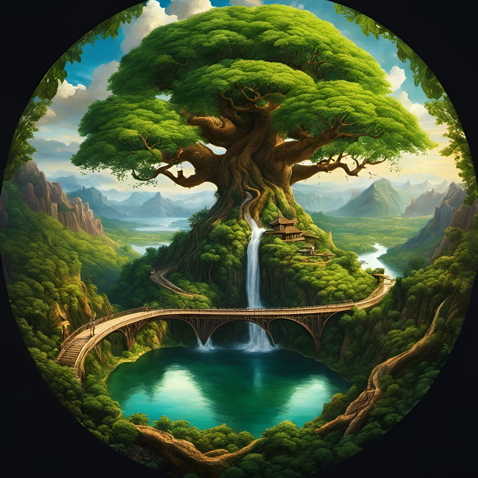 Epic Fantasy World Tree Reigns Over Lush Landscapes