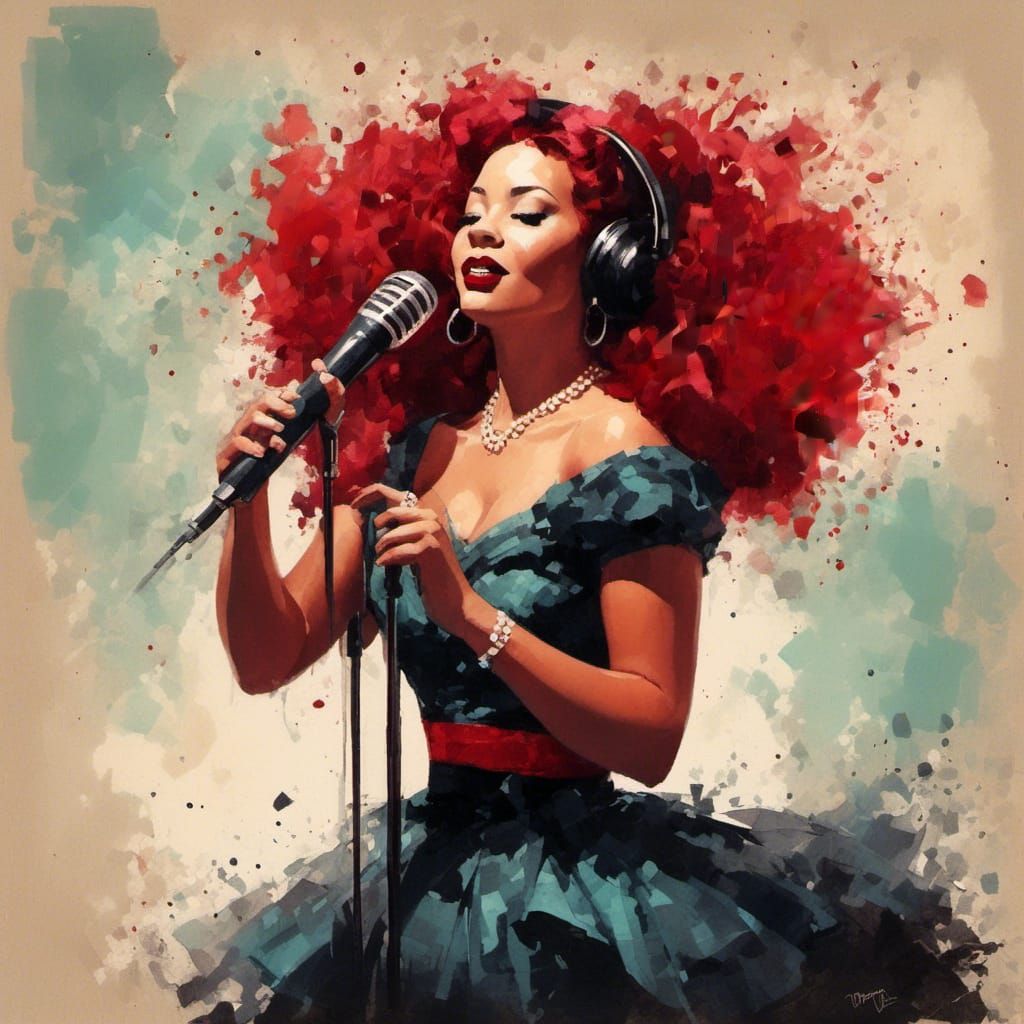 Sultry Plus-Size Singer in Silhouette Art with Microphone