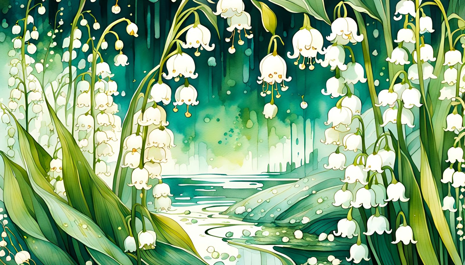 Luminous Lily of the Valley Watercolor Painting in Spring