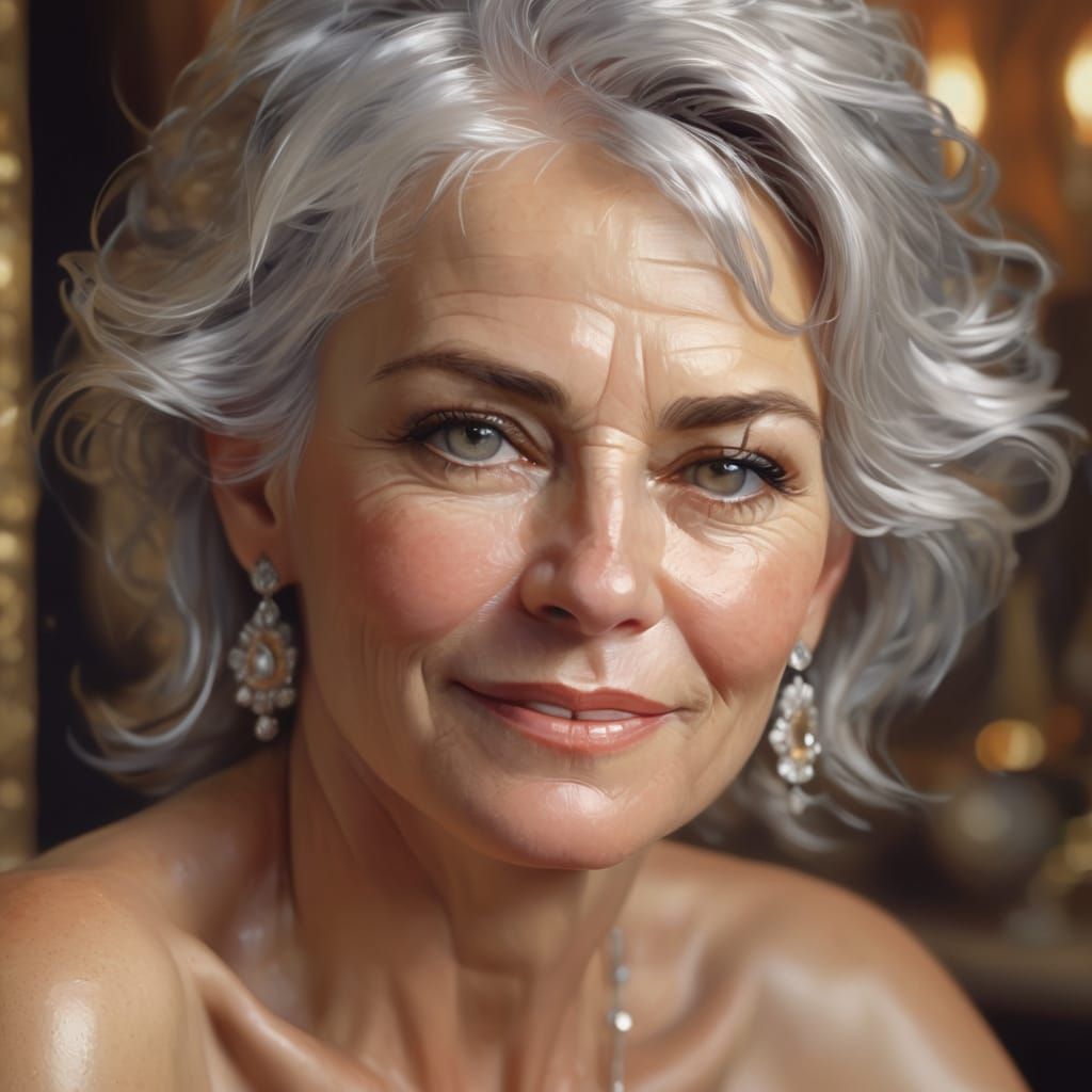 Romantic Realism Portrait of a Silver-Haired Woman