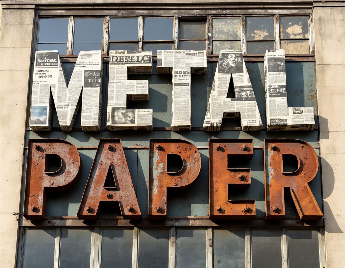 Metal Paper Sign in Dieselpunk Style