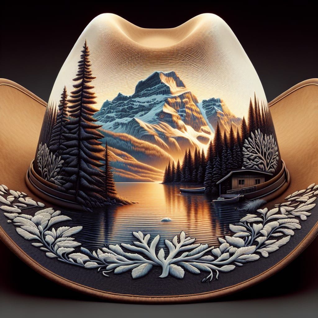 Surreal Cowboy Hat Features a Serene Swiss Winter Landscape