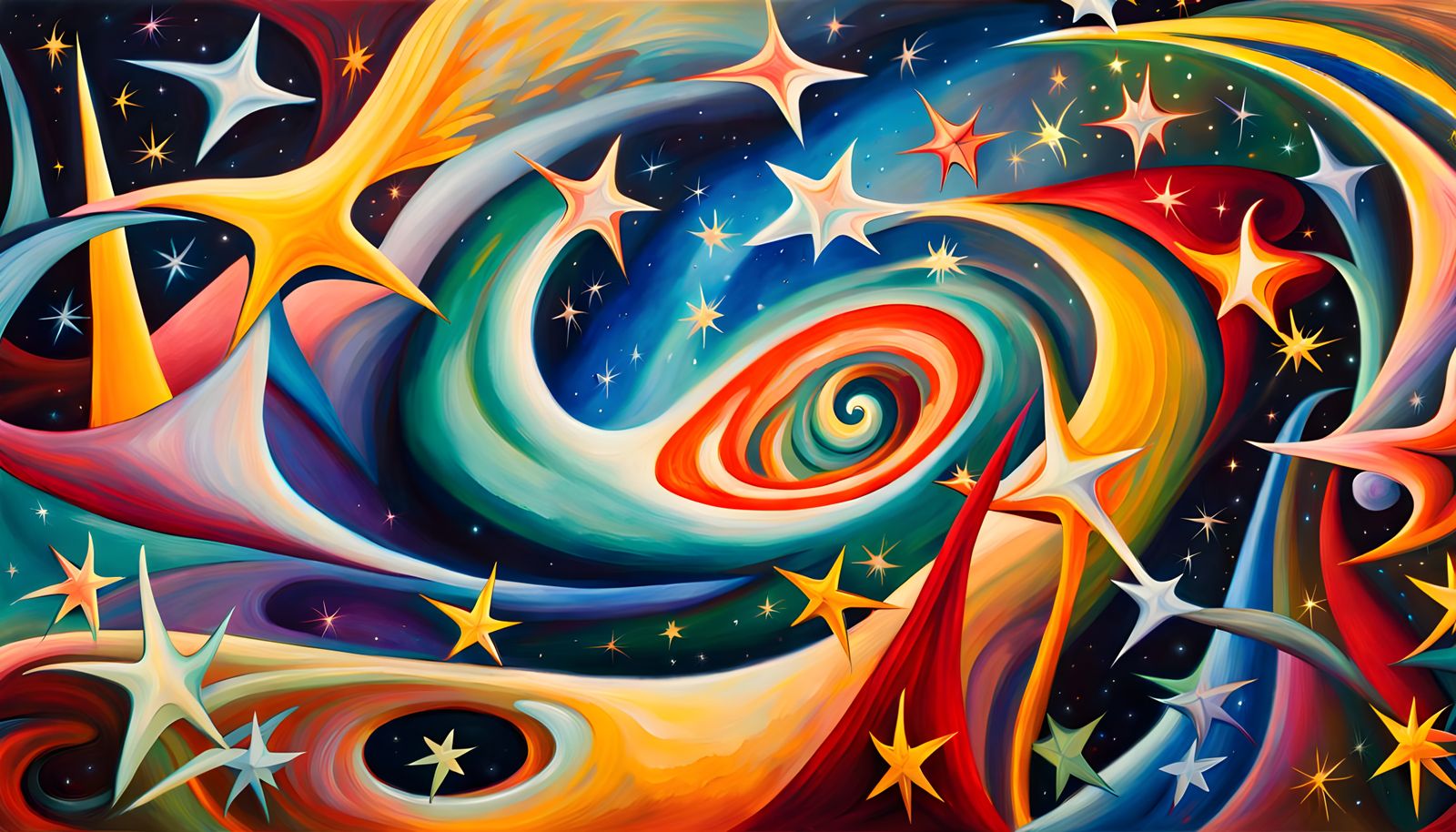 Iridescent Stars in Abstract Expressionist Style