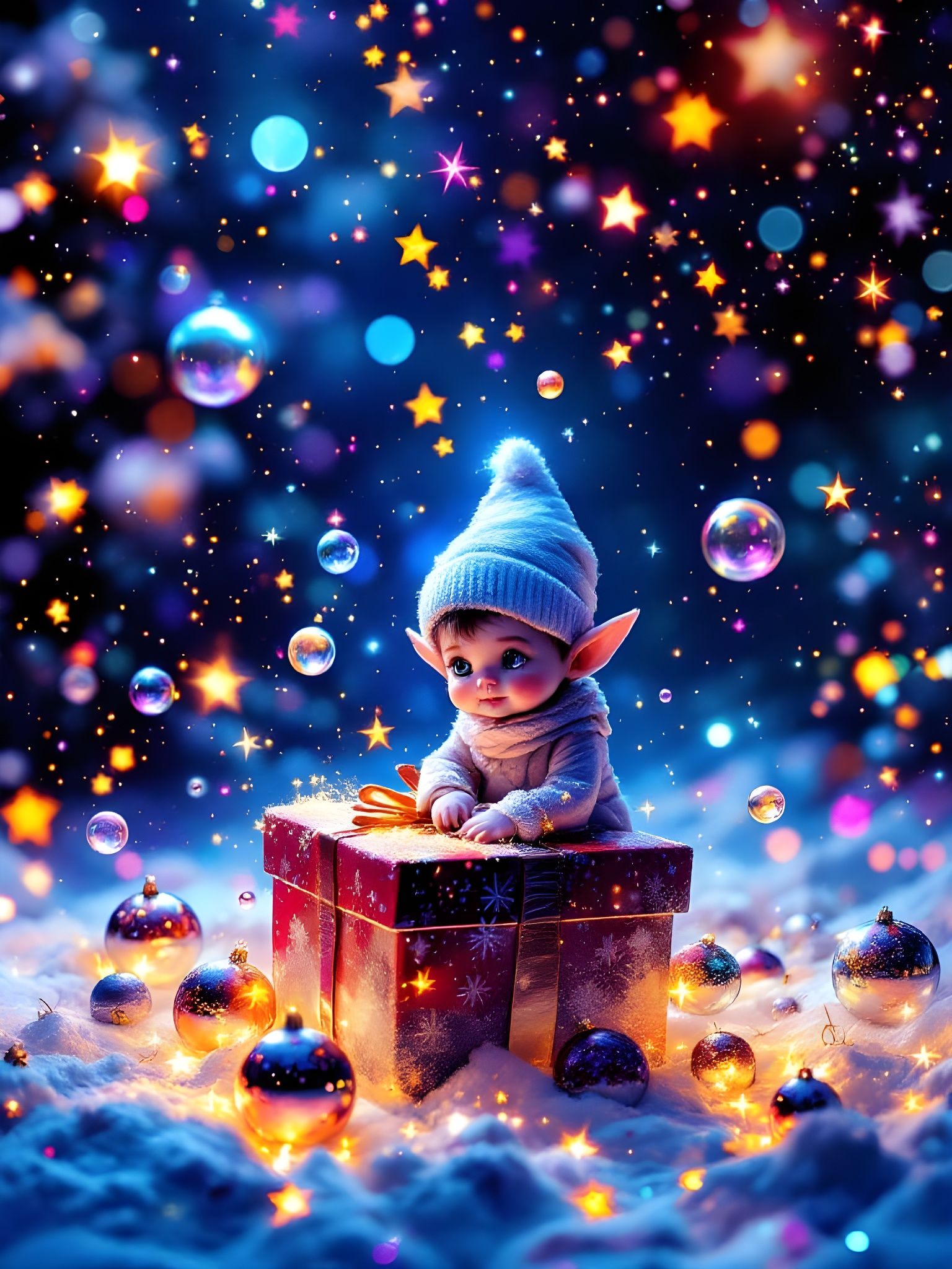 Enchanted Watercolor Christmas Scene with Festive Holographi...