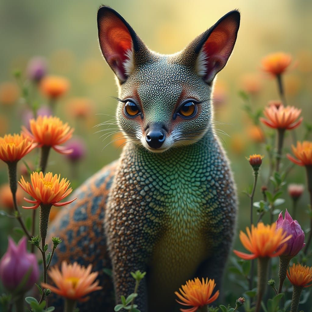 Eastern Quoll in Australian Flora with Zentangle Details