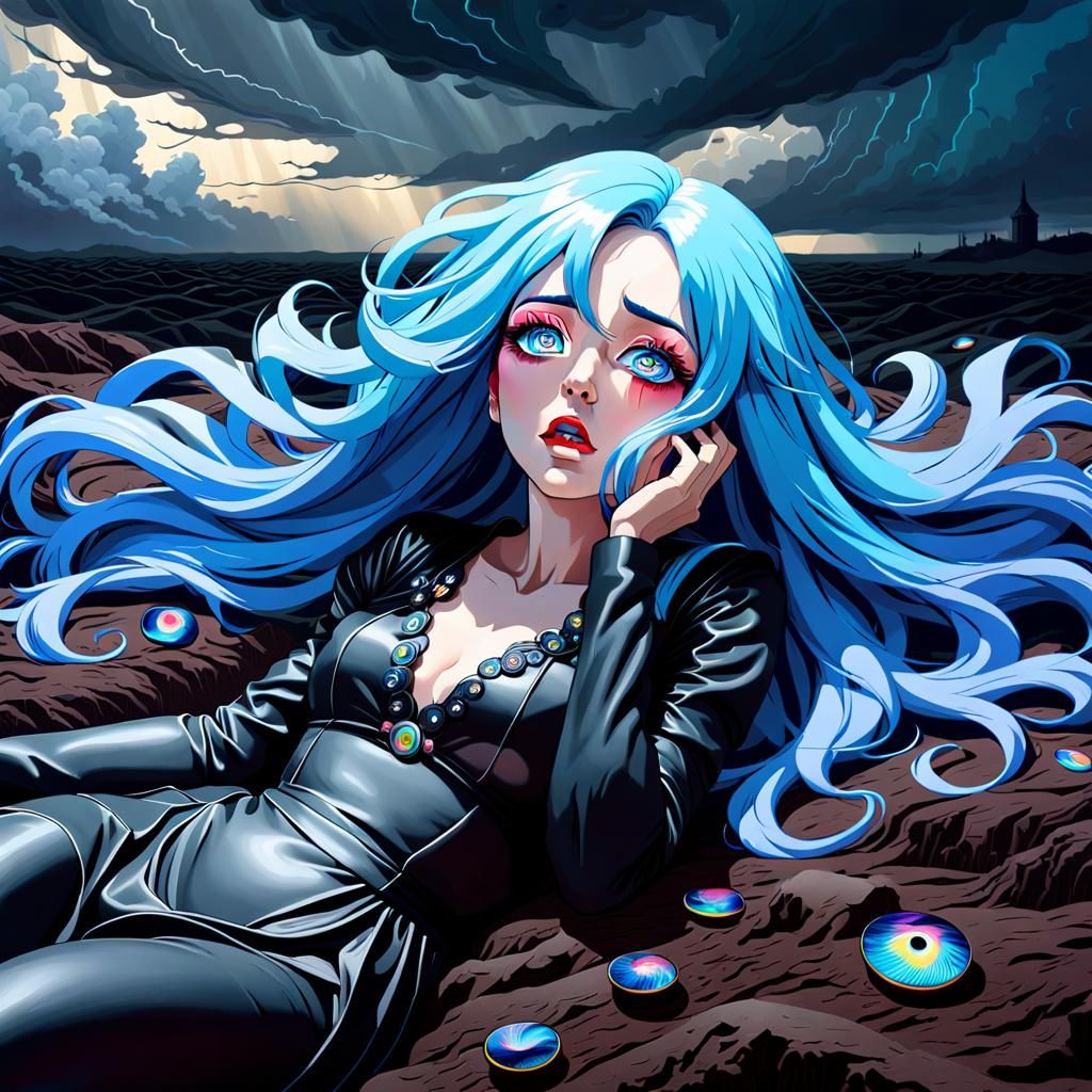 Surreal Gothic Woman in Stormy Darkness