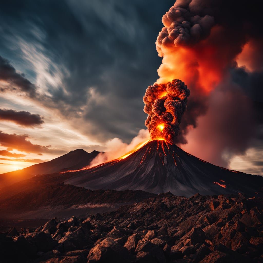 Dramatic Volcanic Eruption Photography at Sunset