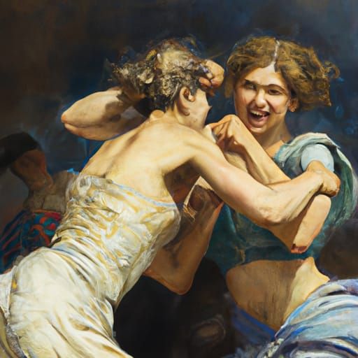 Women Wrestling: An Oil Painting