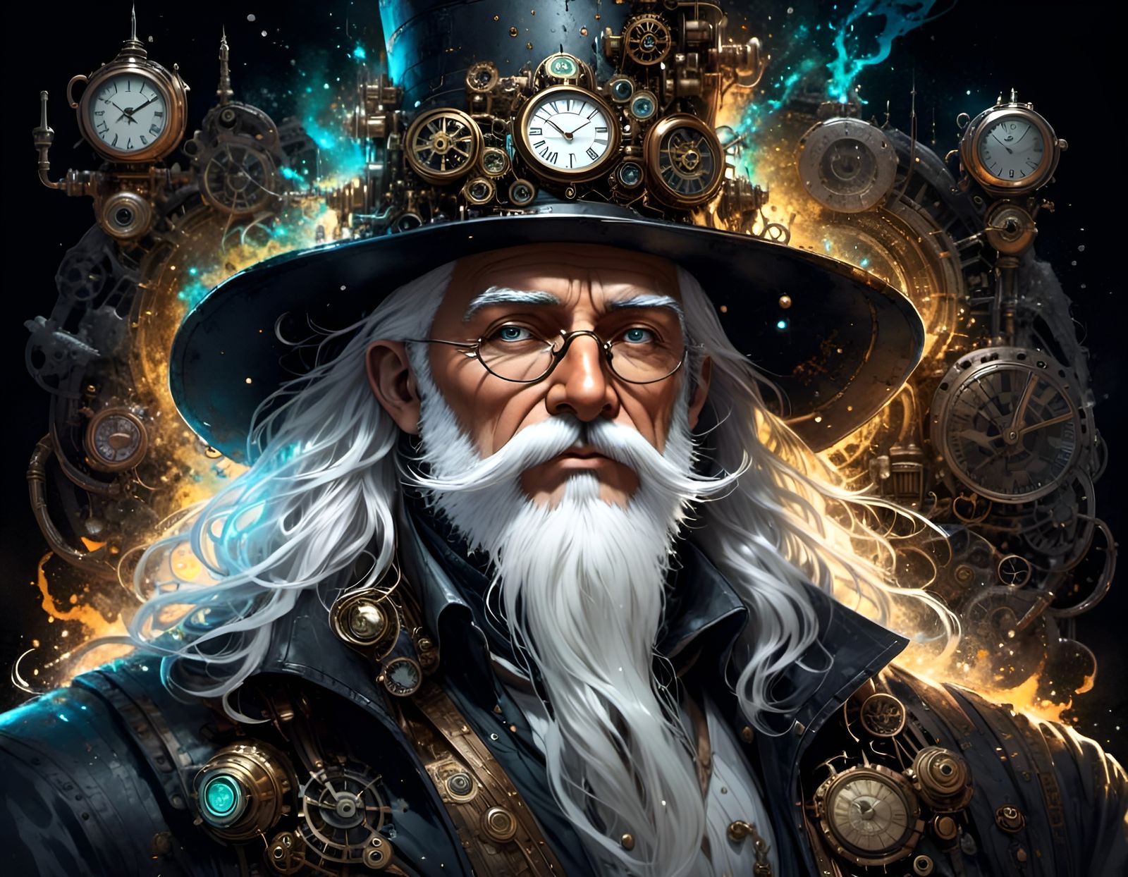Steampunk Wizard in Intricate Linework
