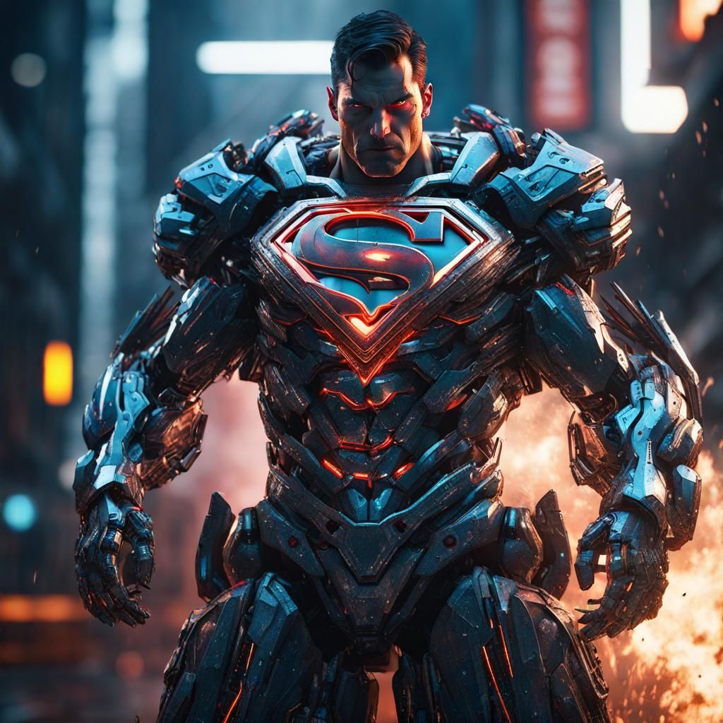 Cyberpunk Superman Unleashes Fury