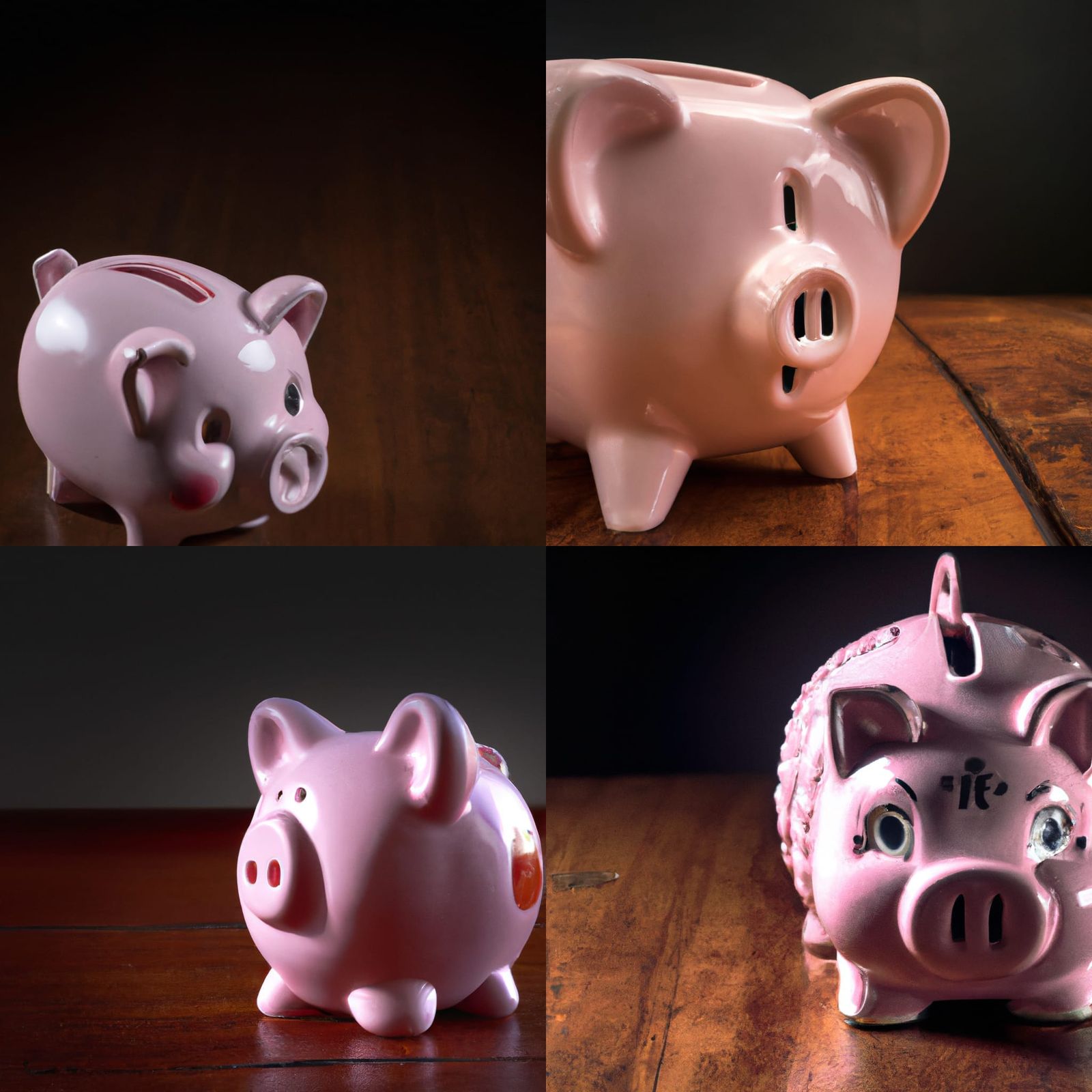 Vintage Pink Piggy Bank Sits on Distressed Oak Table with $1...