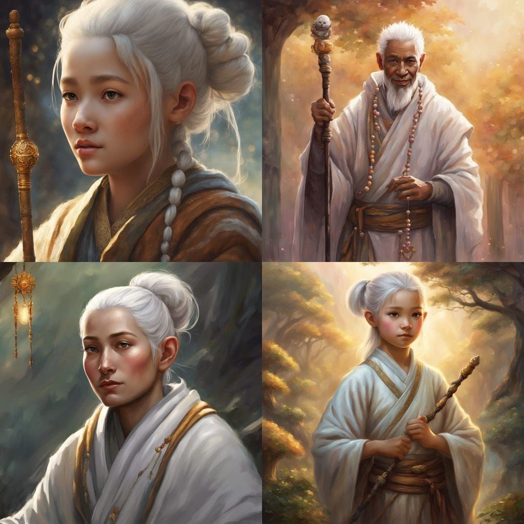 Serene Halfling Monk with Staff in Ethereal Fantasy Style