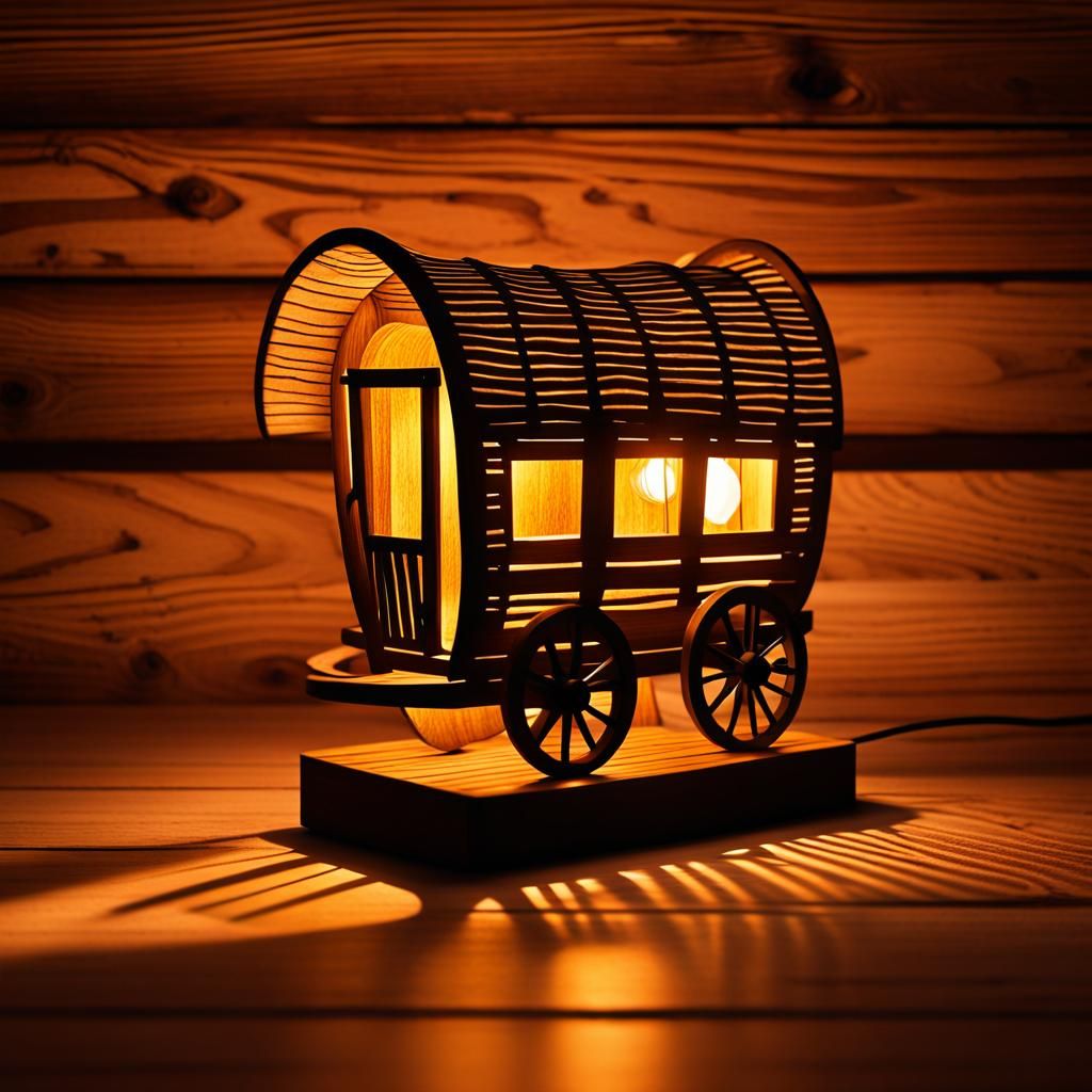 Whimsical Covered Wagon Table Lamp with Soft Amber Glow