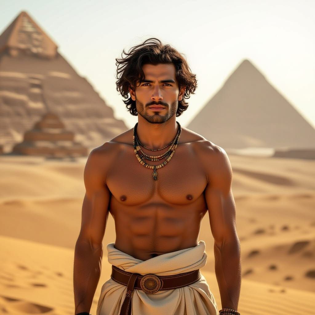 Ancient Egyptian Man in Desert Sunlight: Realistic Photo