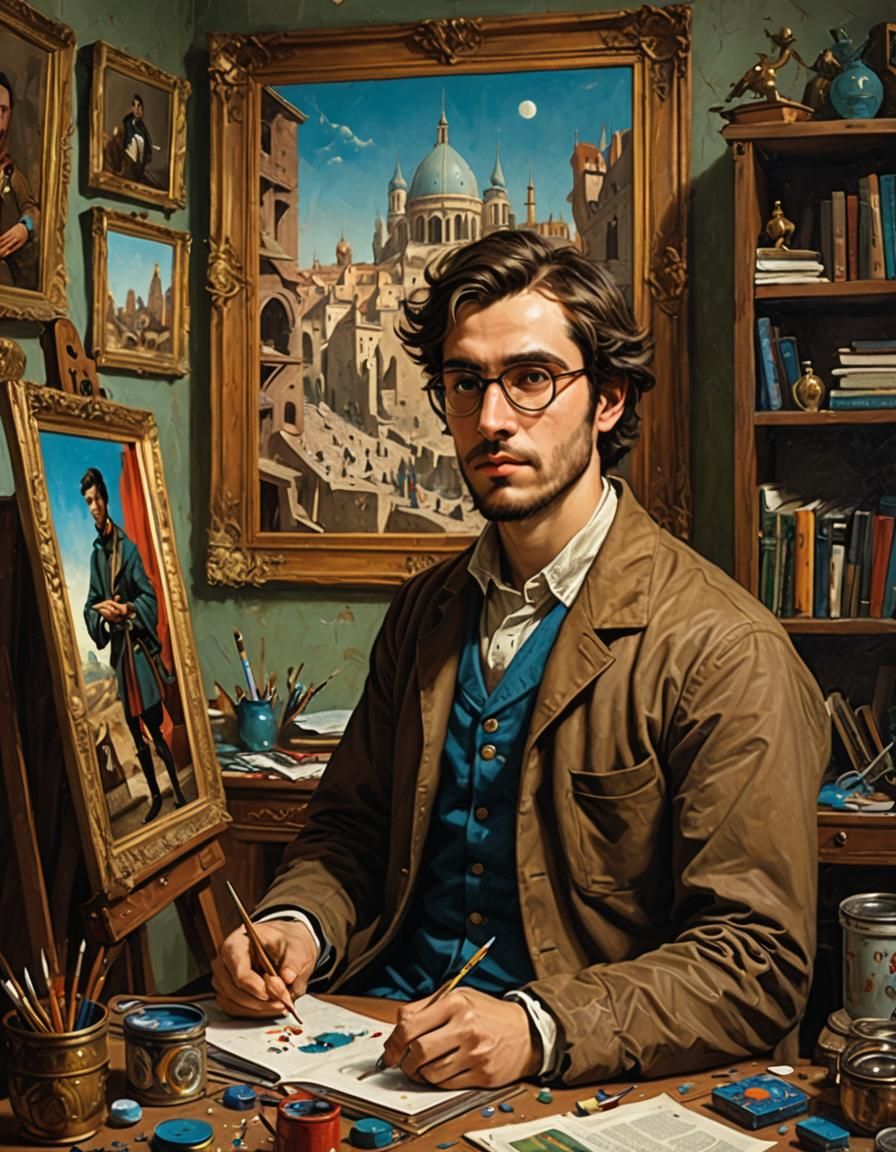 Young European Artist Paints in Classical Style
