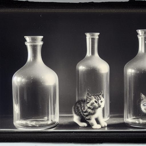 Baroque Still Life Kittens in Vintage Glass Jars