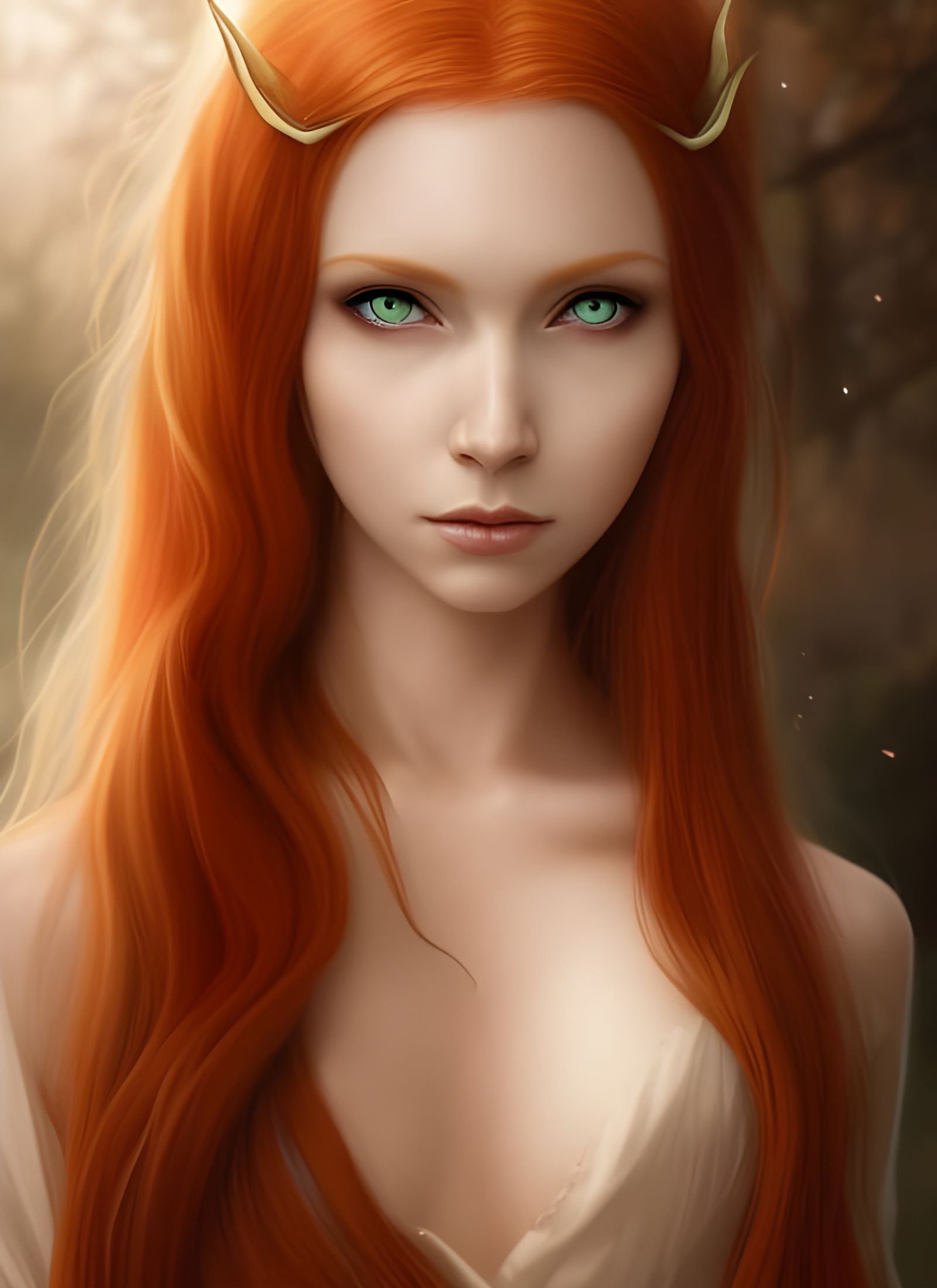 Ethereal Redheaded Elven Goddess in Digital Illustration