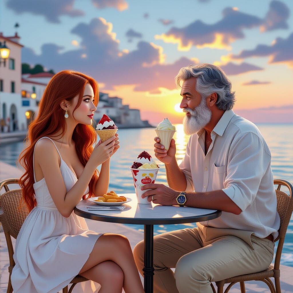 Couple Enjoying Italian Ice Cream in Hyperrealism