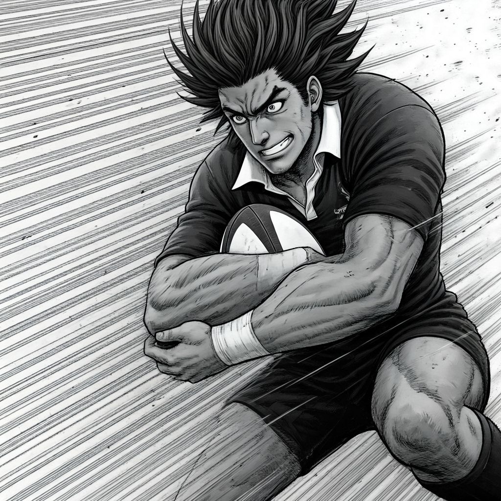 Dynamic Manga Rugby Action With Intense Players
