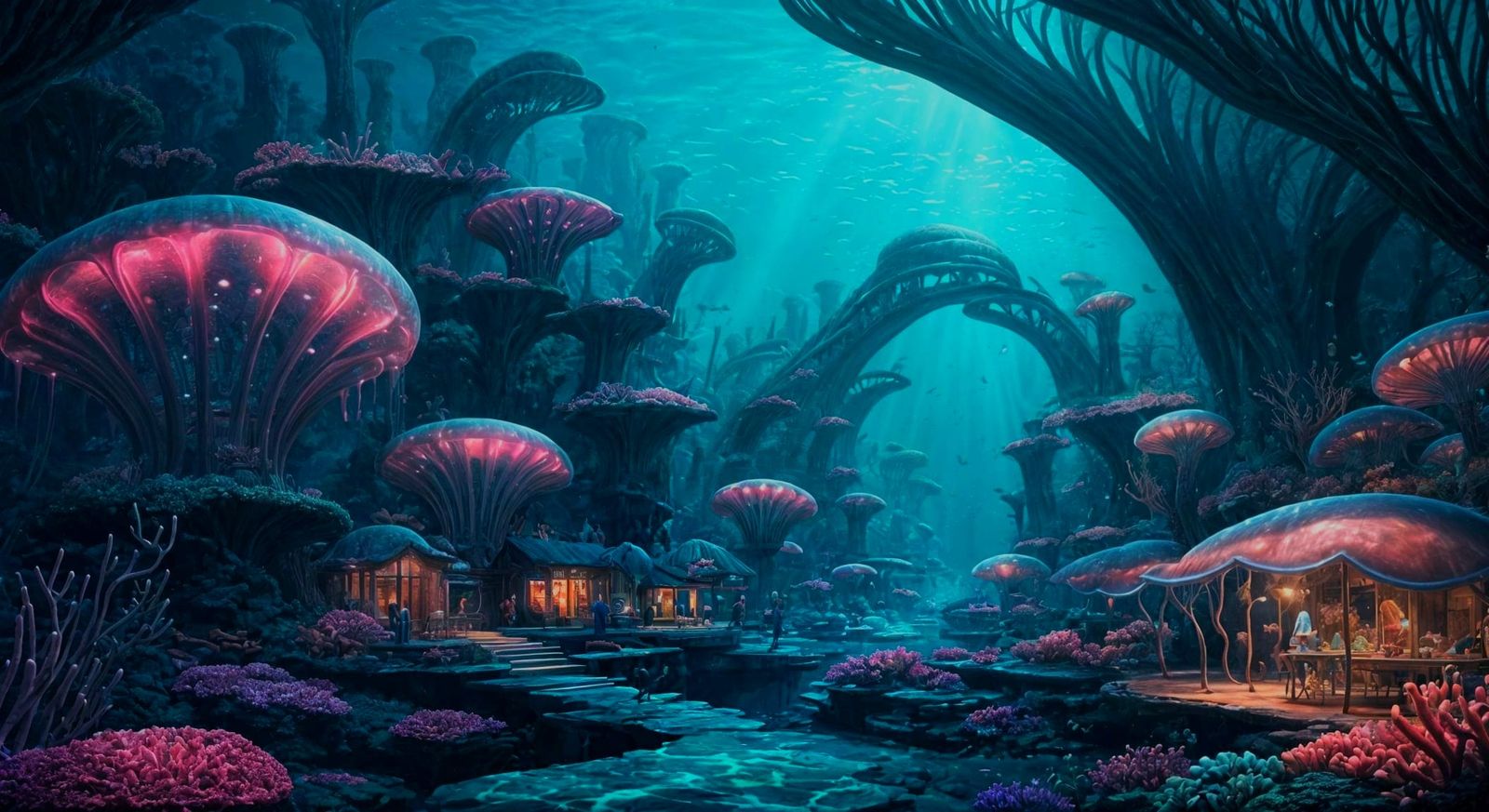 Bioluminescent Underwater City Built in Coral Reef