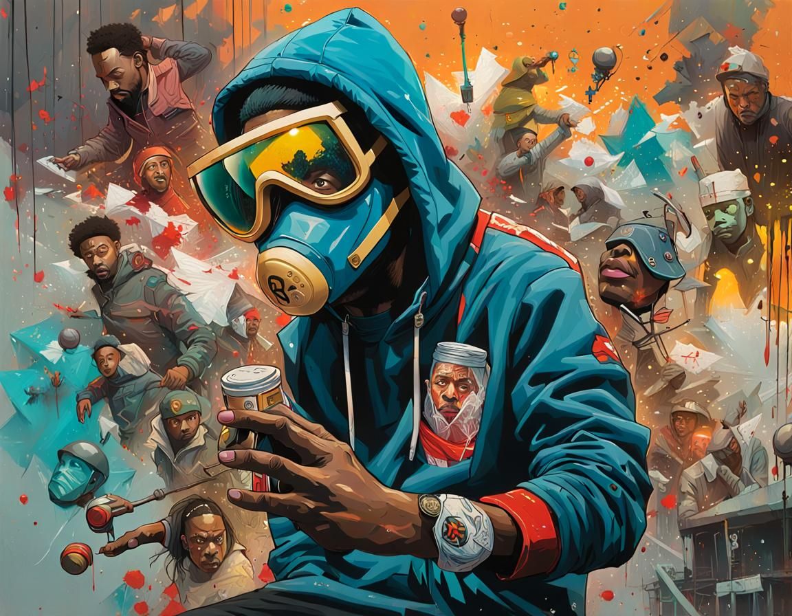 Cyberpunk Hip-Hop Portrait in Shattered Glass