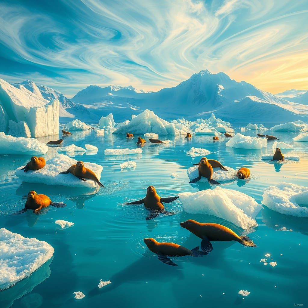 Serene Glacier Lake Scene in Hyperrealistic Splash Art