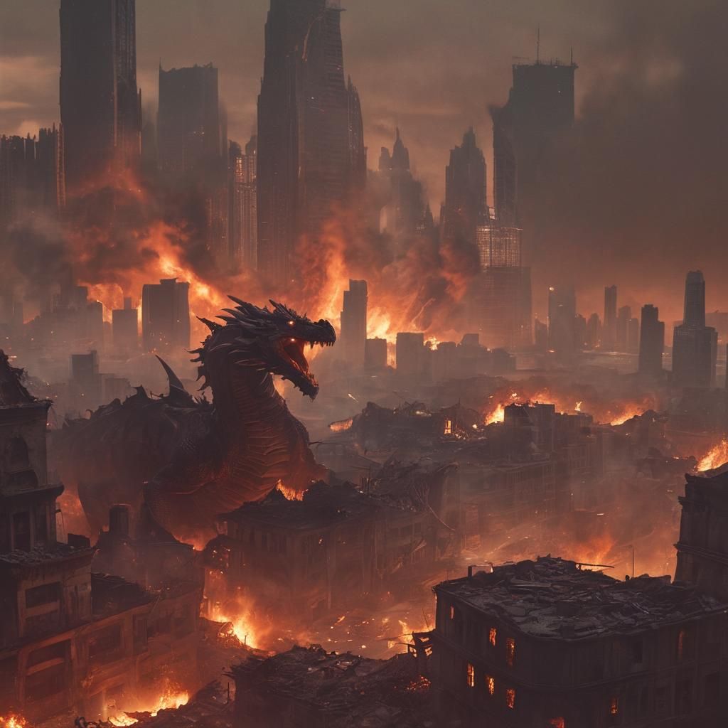 Dragon Unleashes Inferno on Shattered Metropolis