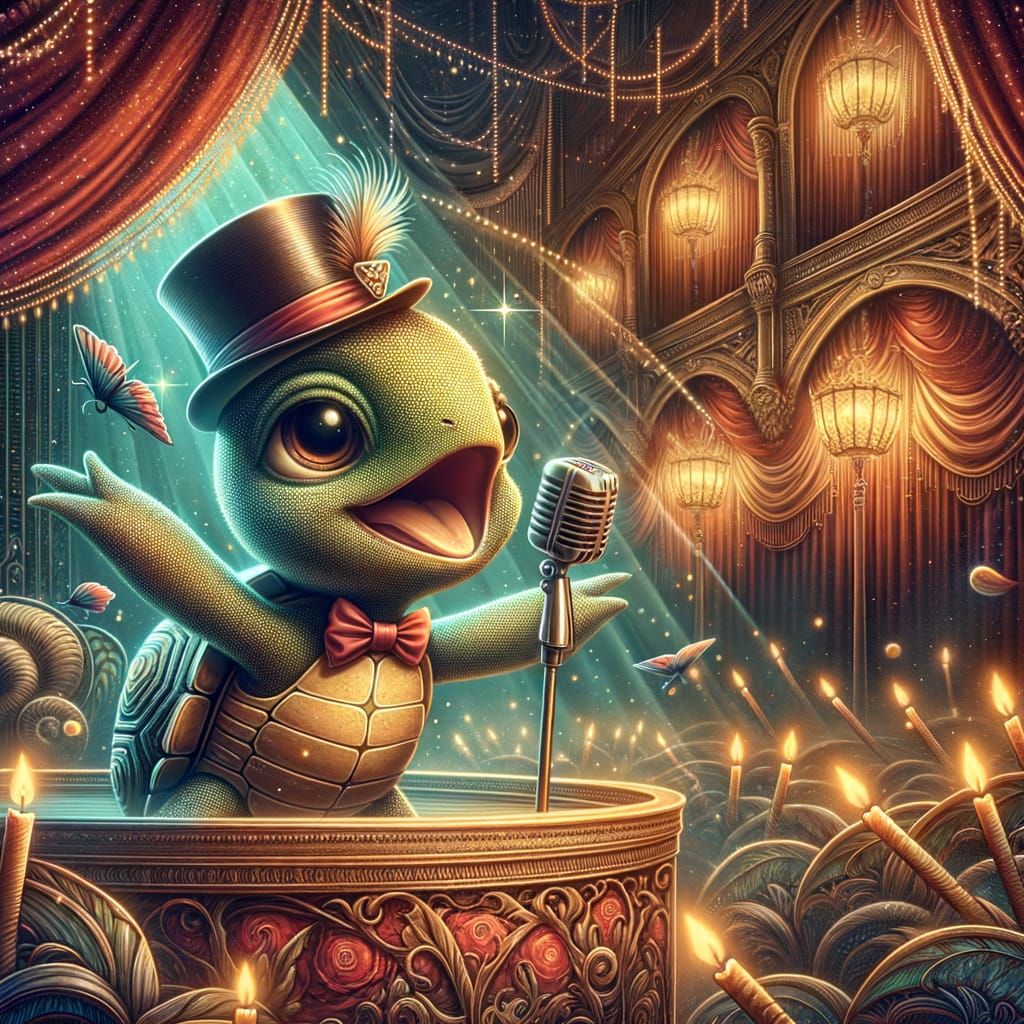 Singing Cabaret Turtle in Art Nouveau Style