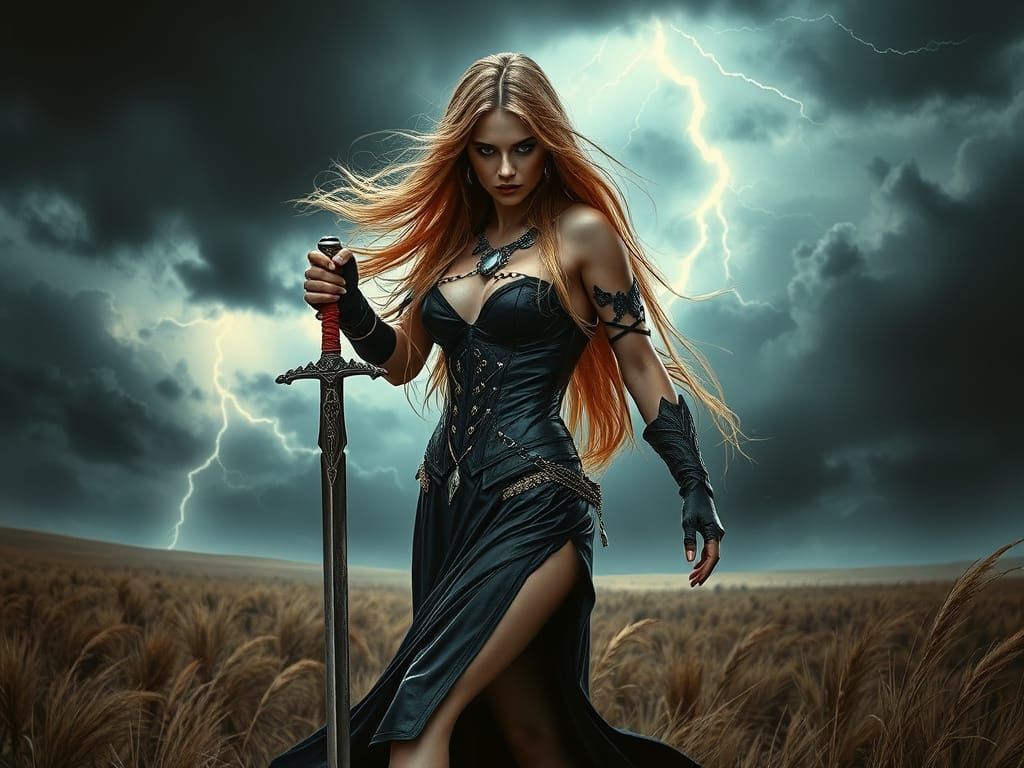 Goth Valkyrie on Windswept Battlefield