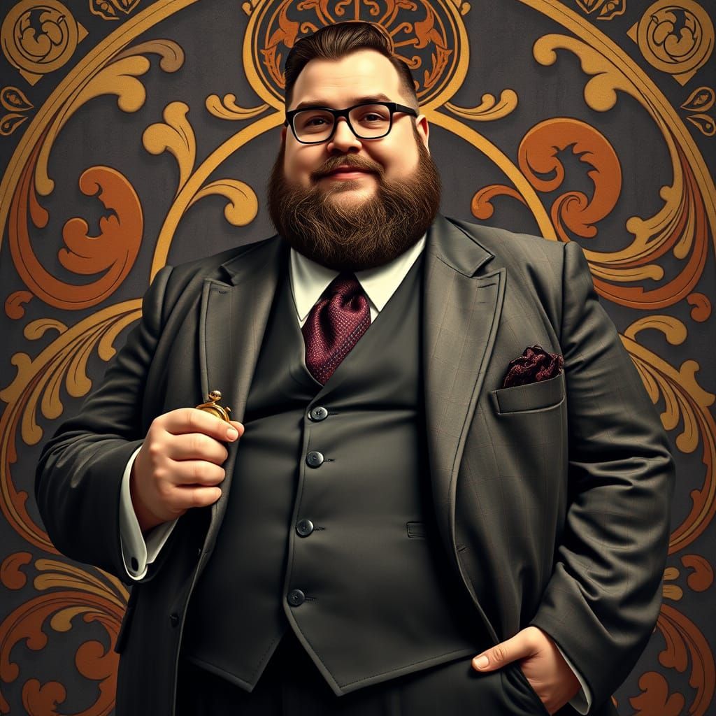 Elegant Man with Pocket Watch in Art Nouveau Style