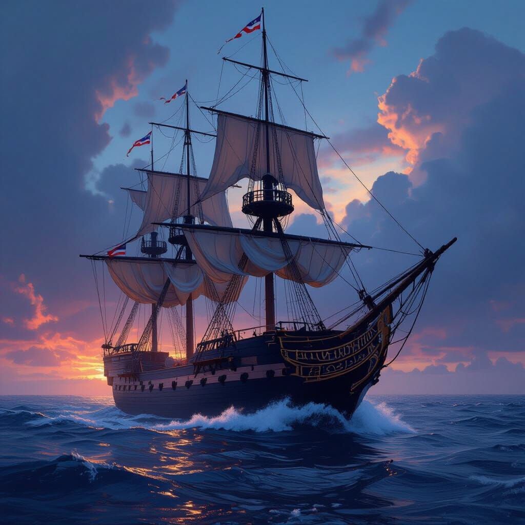 USS Constitution Frigate in Fantastical Matte Painting Style