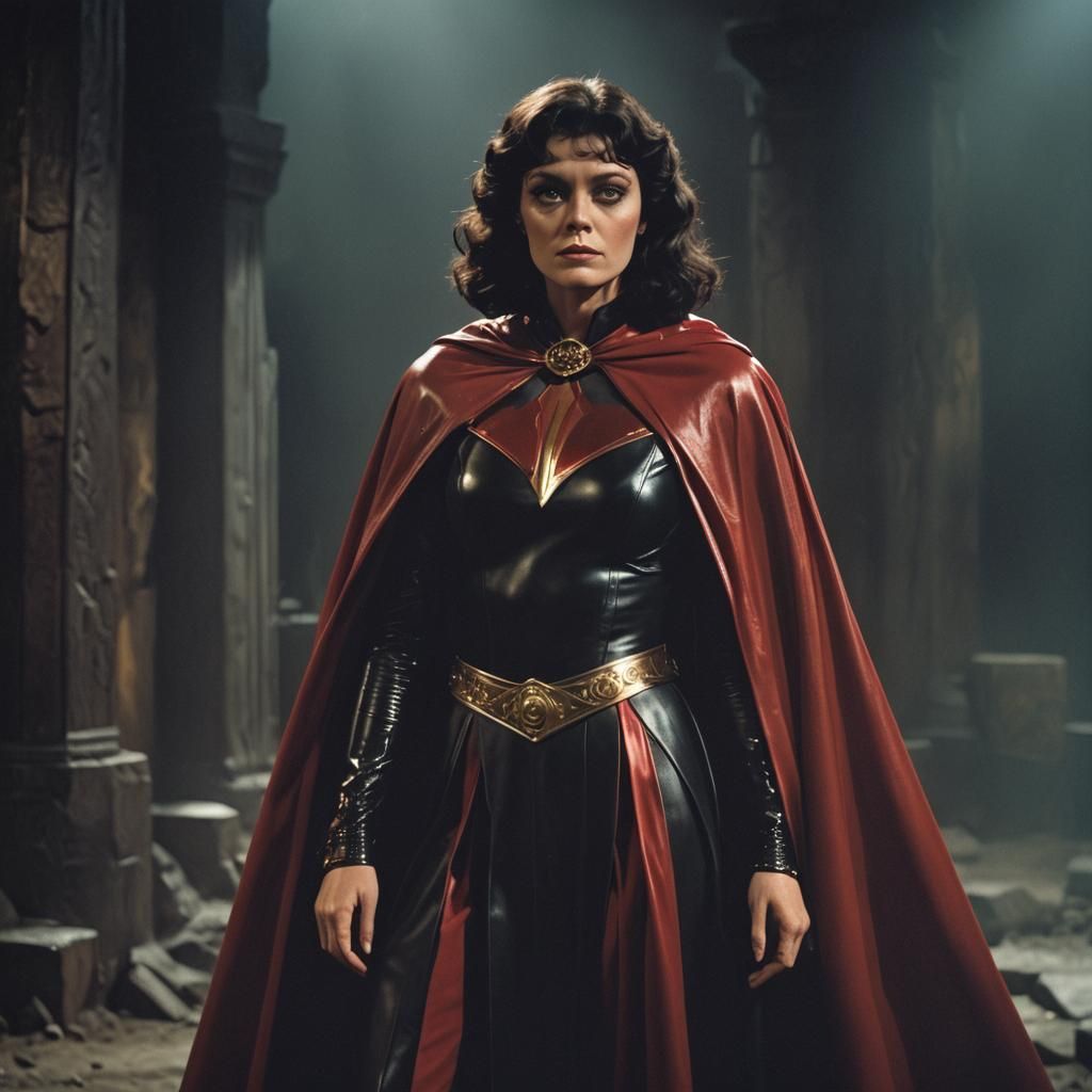 Sensual Superheroine Ursa in Bold Black and Red Kryptonian W...