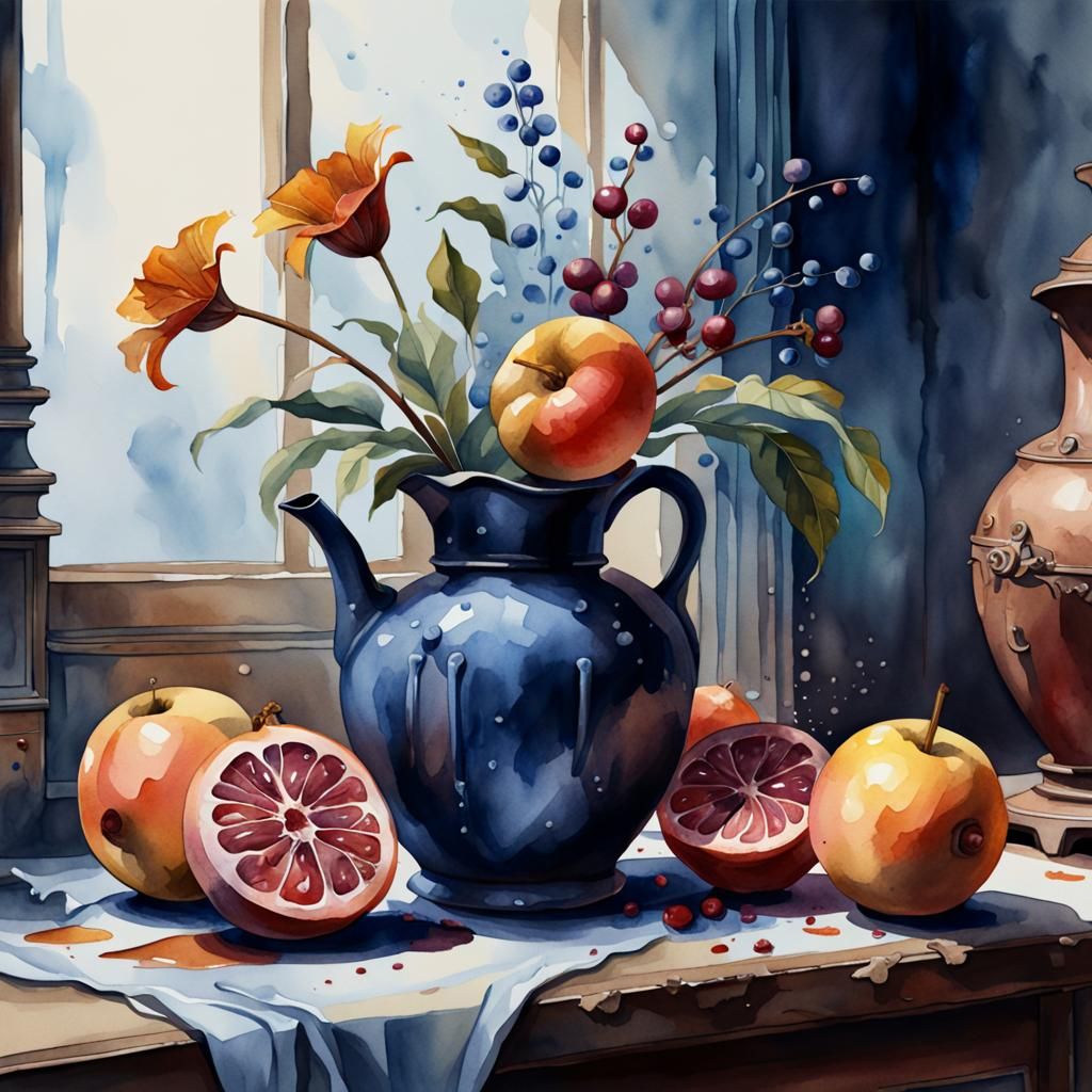 Vibrant Fantasy Still Life in Watercolour