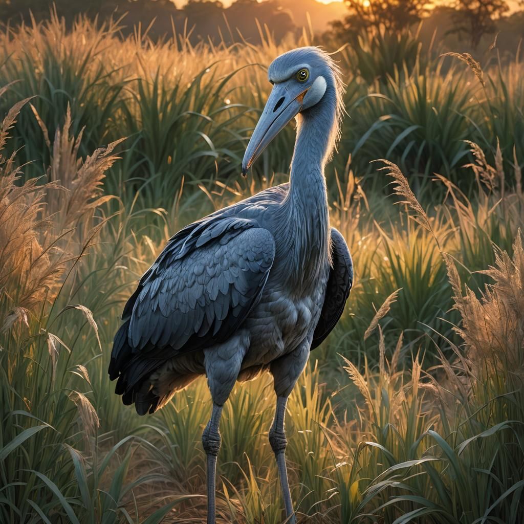 Vibrant Eastern Africa Sunset with Shoebill Stork