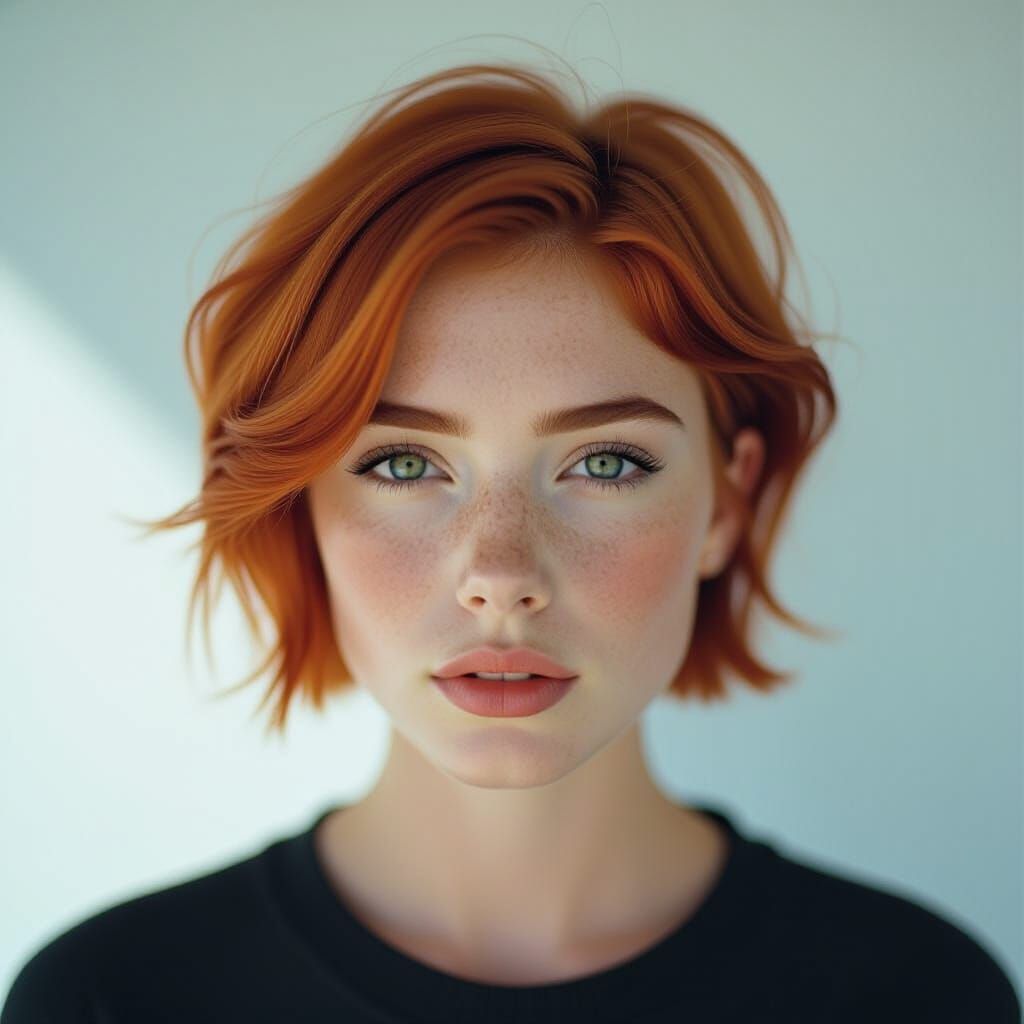 Redhead Teen with One Lens Visible in Cinematic Film Still