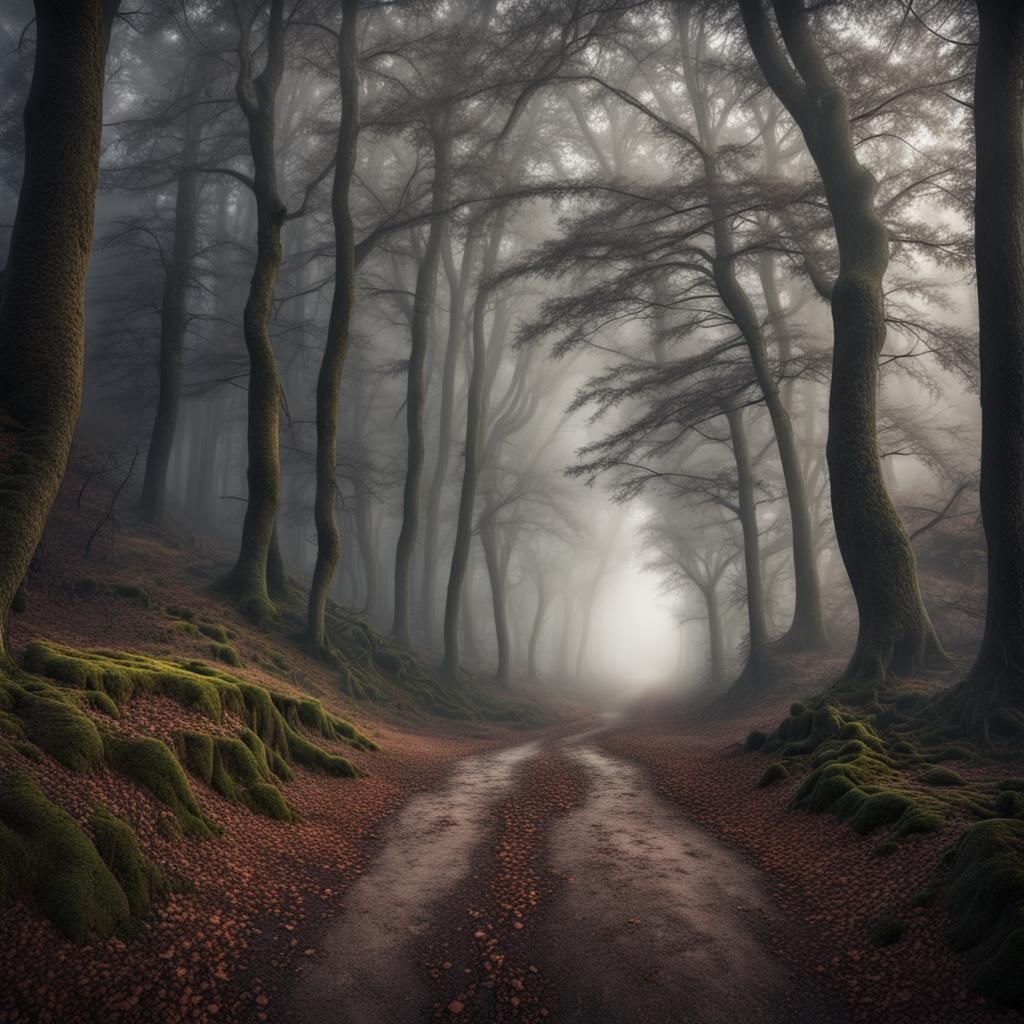 Misty Forest Trail in Hyperrealistic HDR