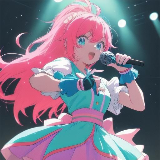 Kawaii Idol Girl Shines on Stage in Vibrant Cel-Shaded Color...