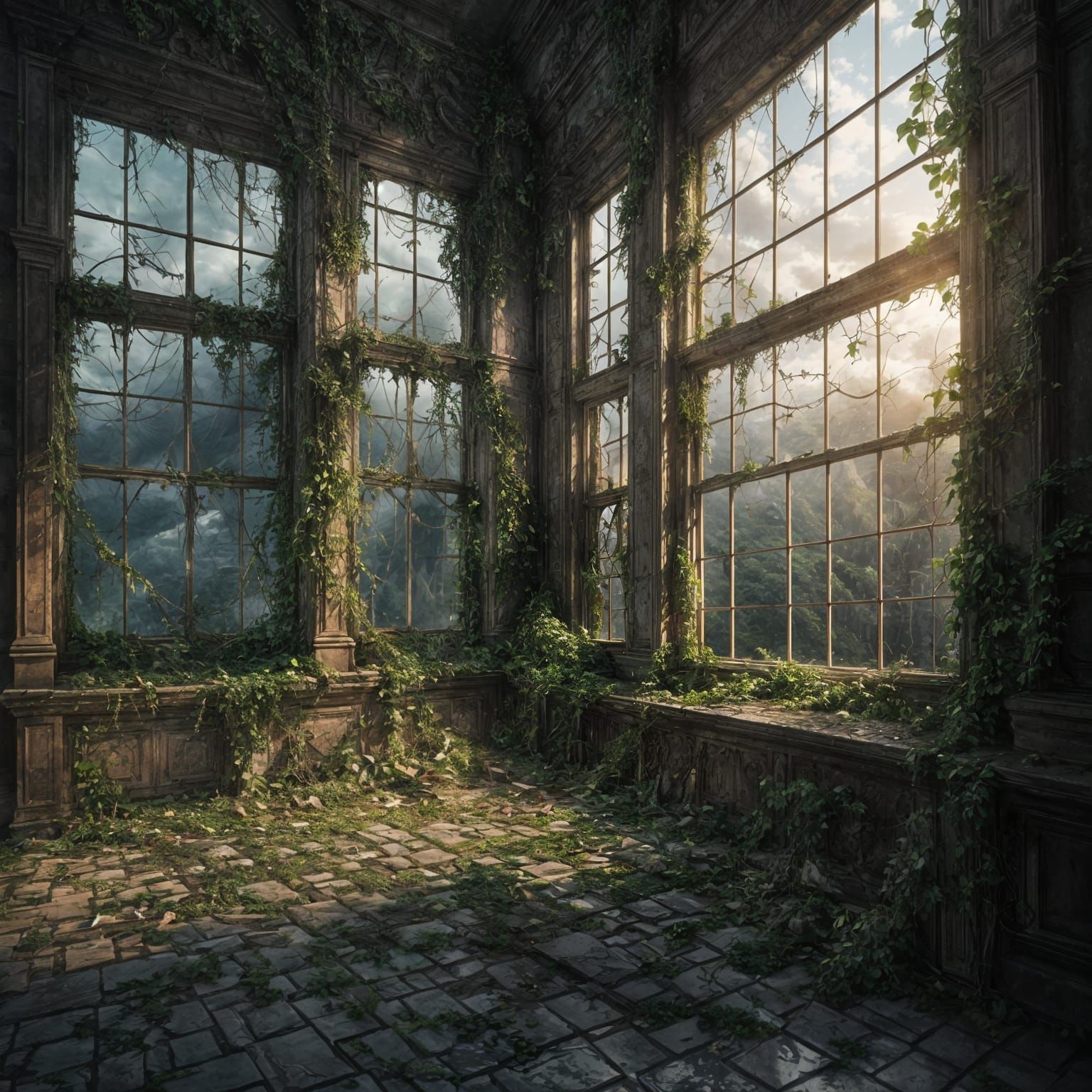 Vines Climb Through Shattered Windows: Digital Matte Paintin...