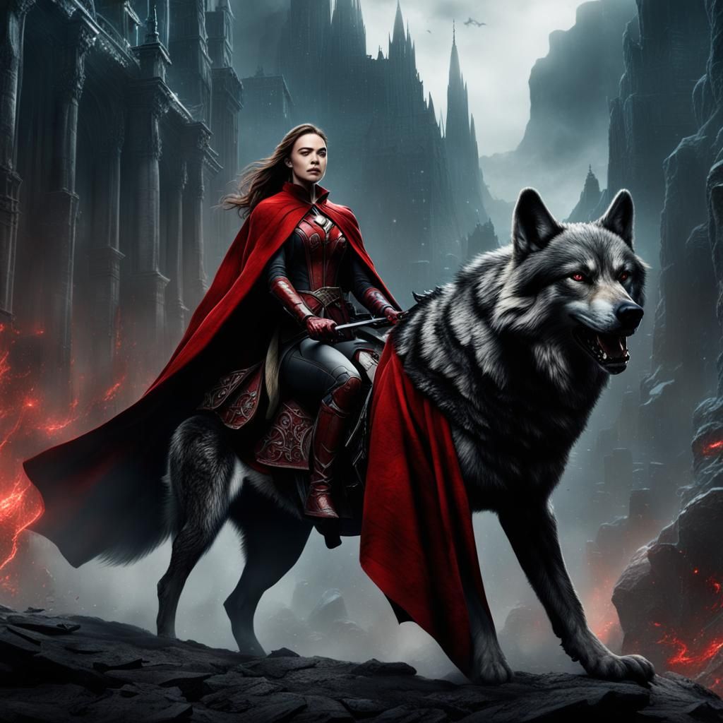 Epic Queen on Wolf Throne in Dramatic Digital Painting