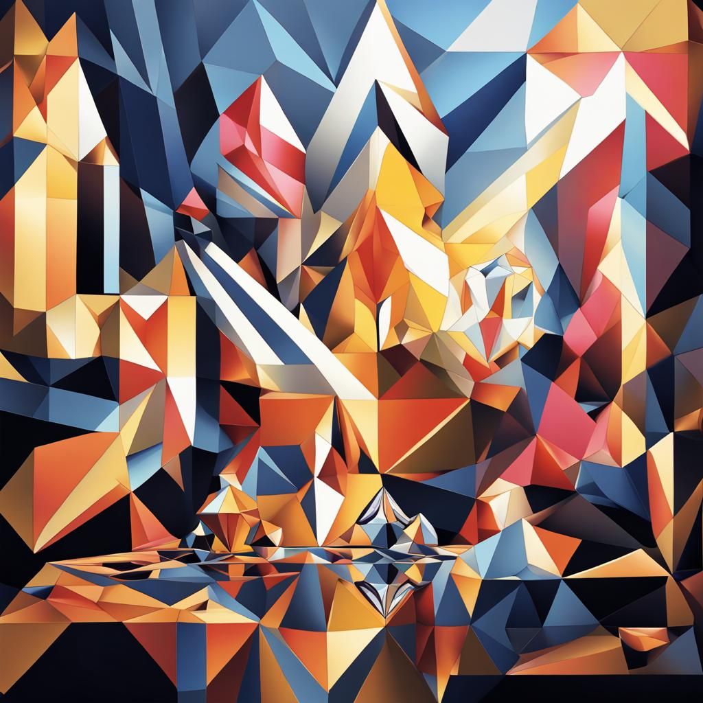 Geometric Cubist Art Deco Painting Inspired by Masters