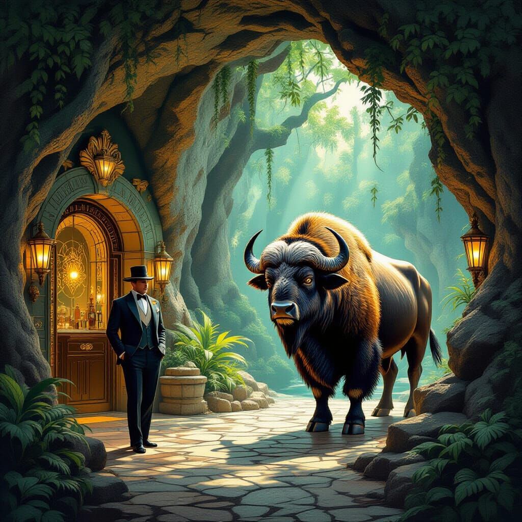 Surreal Buffalo Bouncer in 1920s Speakeasy