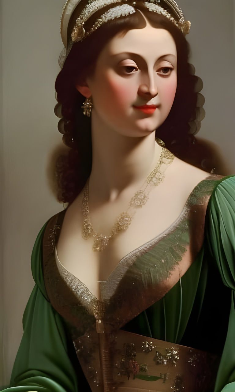 Woman in Elegant Green Gown, Inspired by Caravaggio's Master...