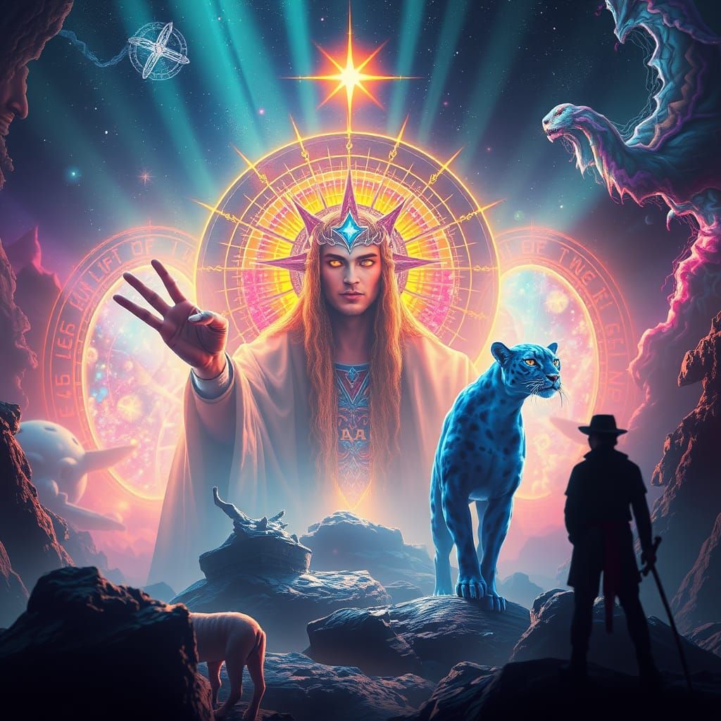 Celestial God Winks at Viewers in Ethereal Realm Beyond Time