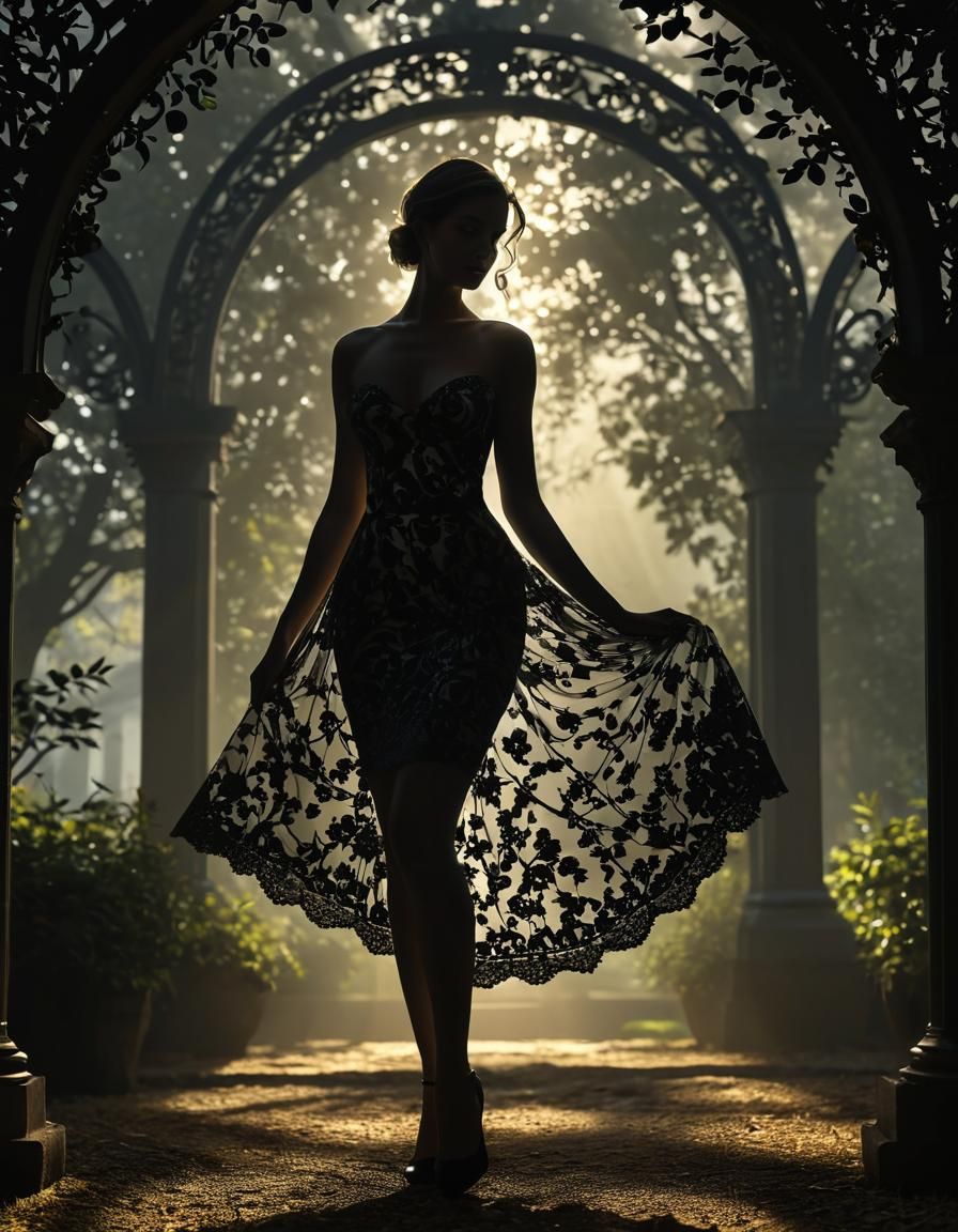Silhouette Art of Woman in Garden Setting