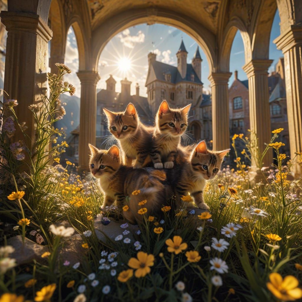 Kittens Play in Impossible M.C. Escher Architecture