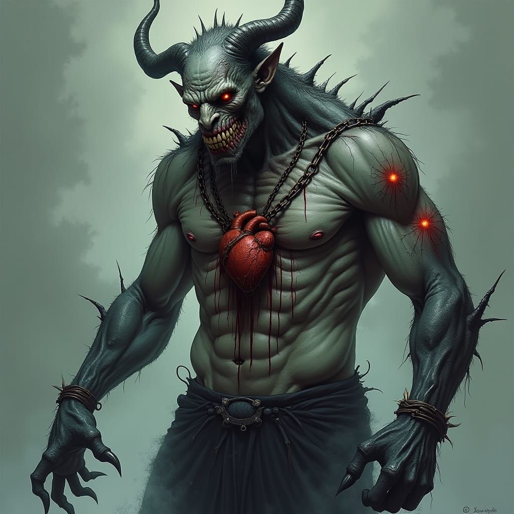 Terrible Wendigo with Heart Chained to Flesh