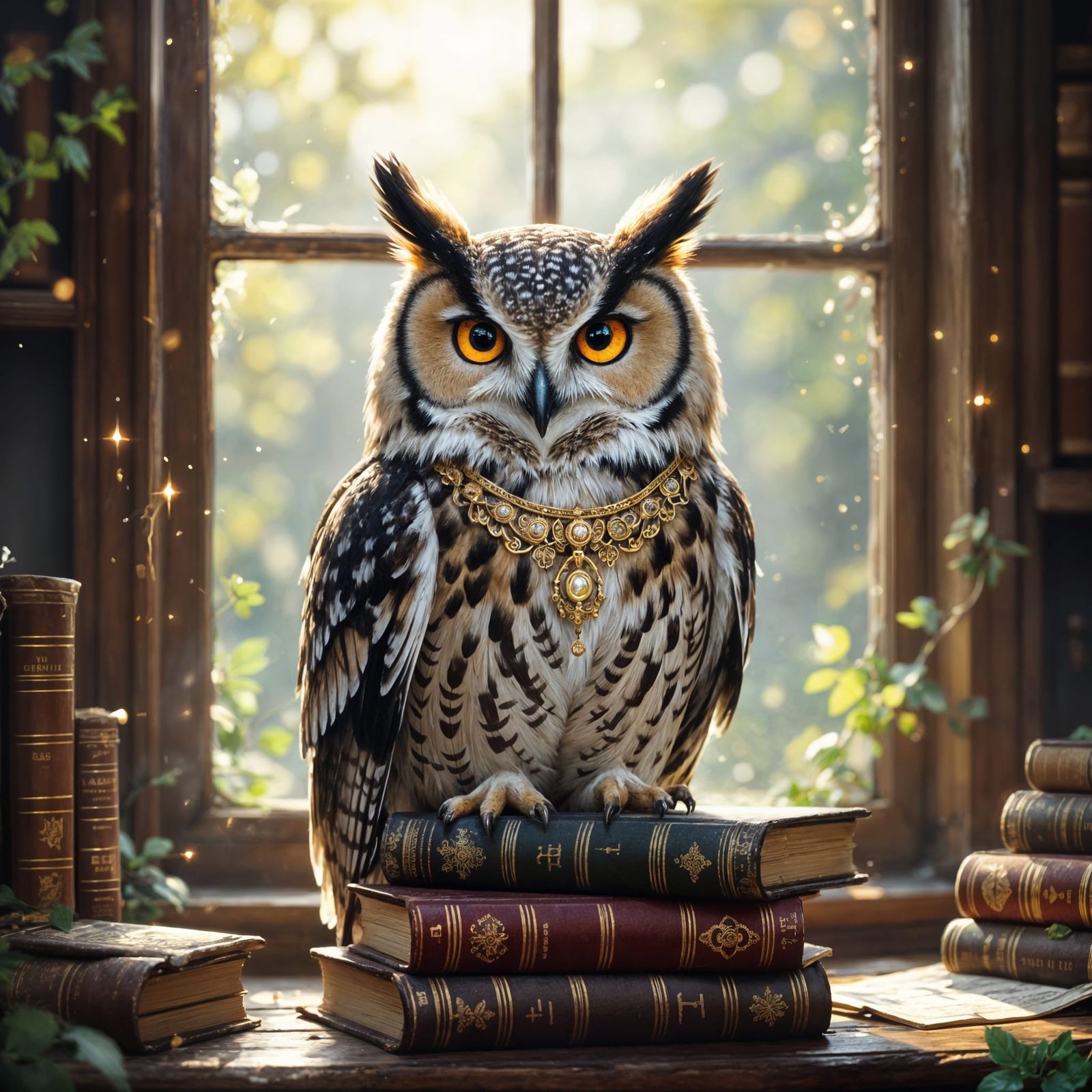 Majestic Owl on Books in Victorian Study