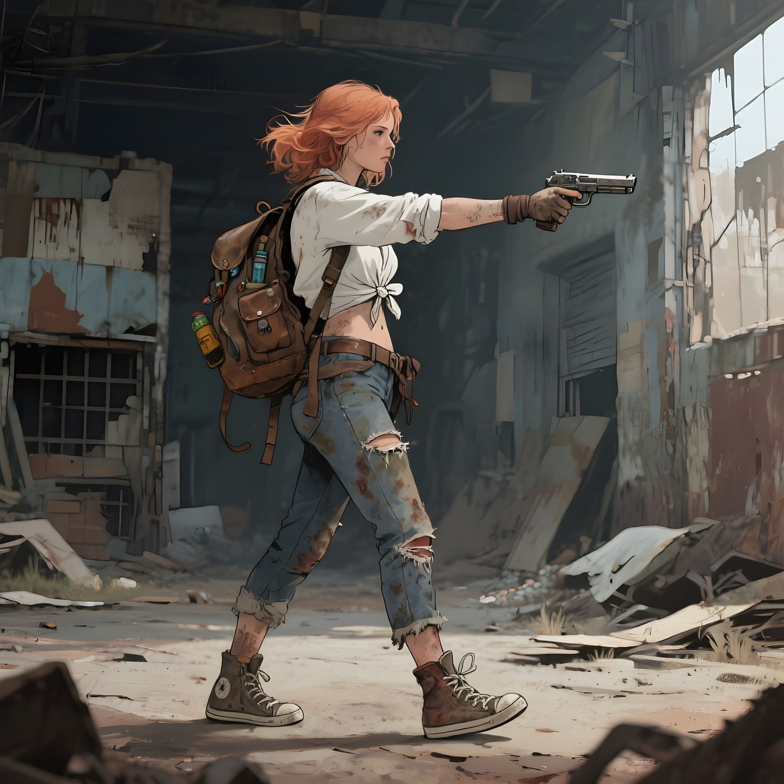 Wasteland Dweller in Ruined City, Comic Art Style